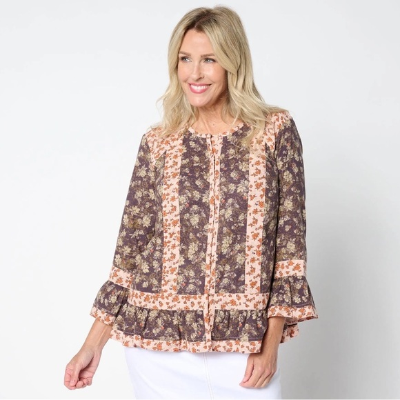 LOGO by Lori Goldstein Tops - Logo Lab by Lori Goldstein Boho 3/4 Sleeve Crew Neck Bed Jacket Women’s Size 1X